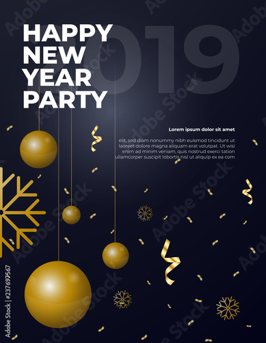 Happy New Year Vector Poster With Gold Elements