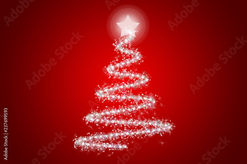 Felicitación de navidad roja con pino brillante.
