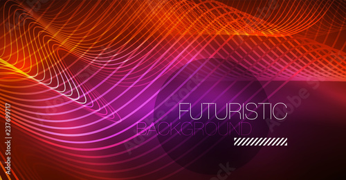 Neon lines wave background. Abstract composition