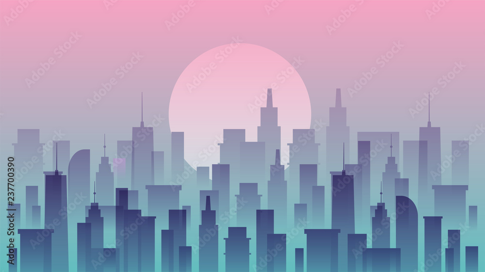 Cityscape vector illustration. Silhouettes of urban buildings.