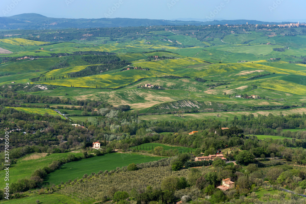Amazing aerial view of Tuscany from Fortress of Tentennano. Beautiful panorama landscape near Castiglione d'Orcia,Tuscany, Italy