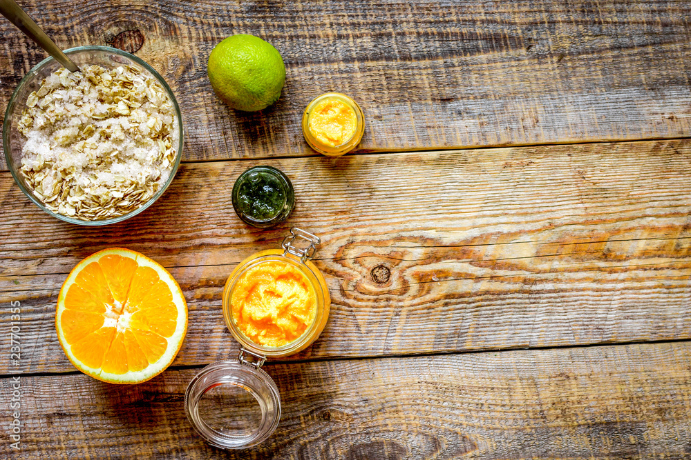 organic citrus scrub homemade on wooden background top view organic citrus scrub homemade on wooden background top view