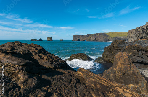 Volcanic cliffs along south Iceland coast