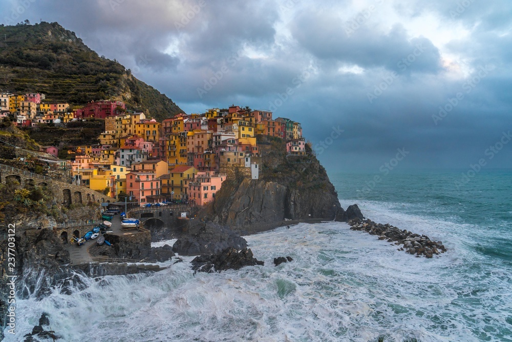 Manarola in winter storm