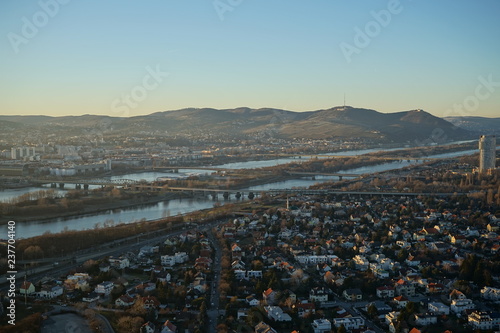 Wien Donau Sunset with Kahlenberg