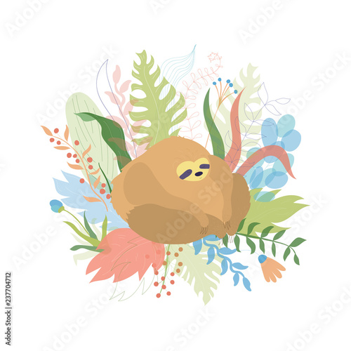 Vector illustration of cute character sloth