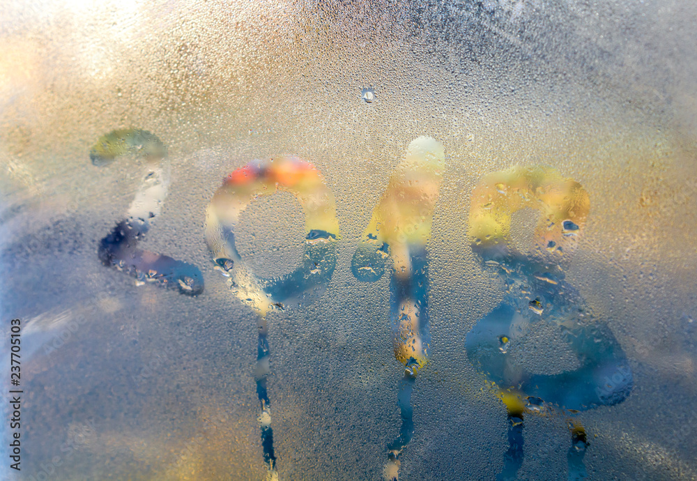 Fototapeta premium goodbye 2018 .message on the glass