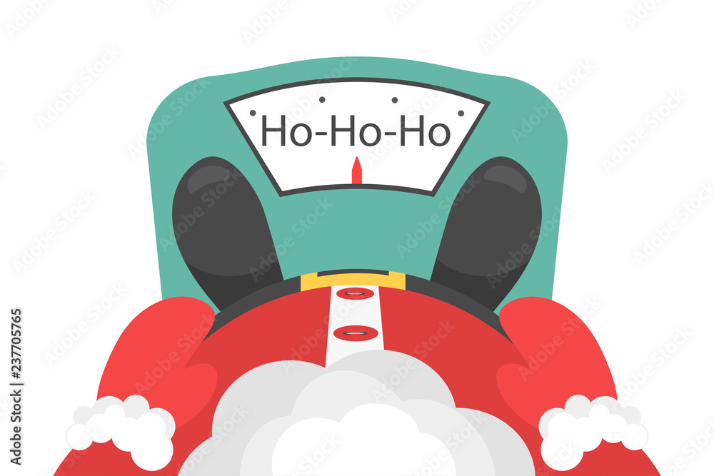 Newyear concept, Santa's slimming. Fat Santa Claus, Santa is on the