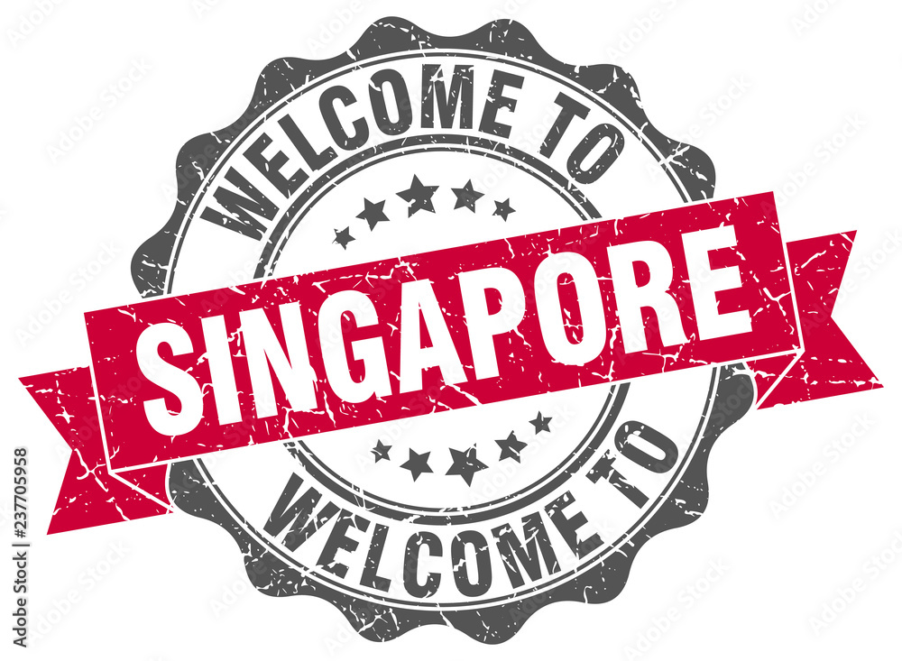Fototapeta premium Singapore round ribbon seal