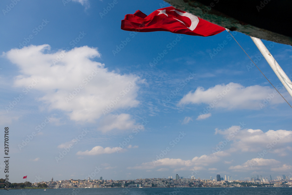 Fototapeta premium View from ferry across Bospor strait in Istanbul, Turkey