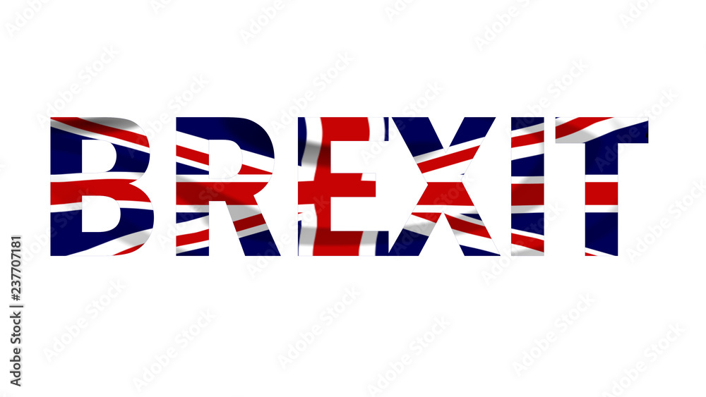Brexit text in the colours of the Union Jack flag