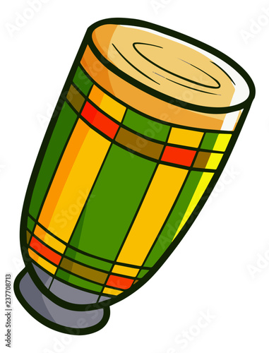 Cute and funny green yellow traditional drum - vector