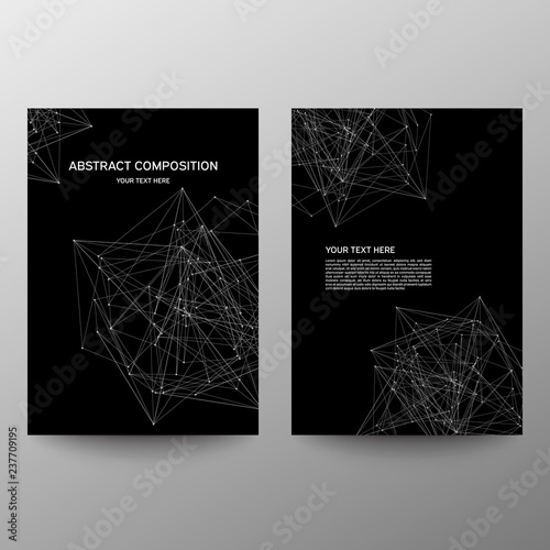 Brochure design a4. Information banner. A set of page. Abstract geometric background with connected lines and dots. Business, science, medicine and technology design. Modern vector page. Ad flange