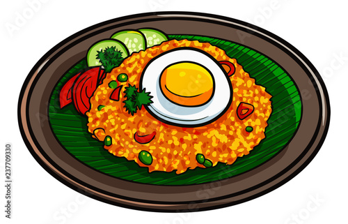 Cute and funny fried rice ora "Nasi Goreng", a traditional delicious food from Indonesia - vector.