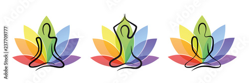 meditation yoga set with colorful lotus flower vector illustration EPS10
