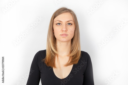 young woman ortrait on wtite background