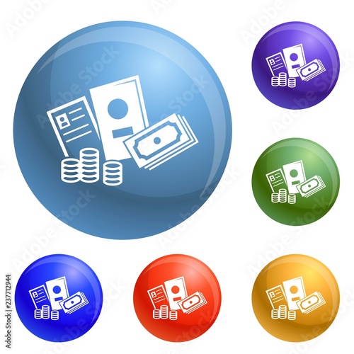 Refugee people finance money icons set vector 6 color isolated on white background
