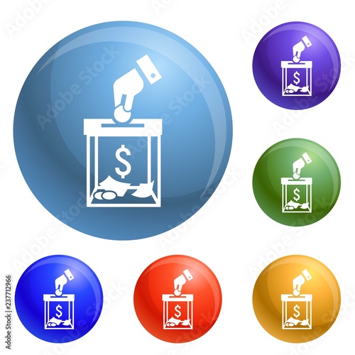 Migrant help money charity icons set vector 6 color isolated on white background