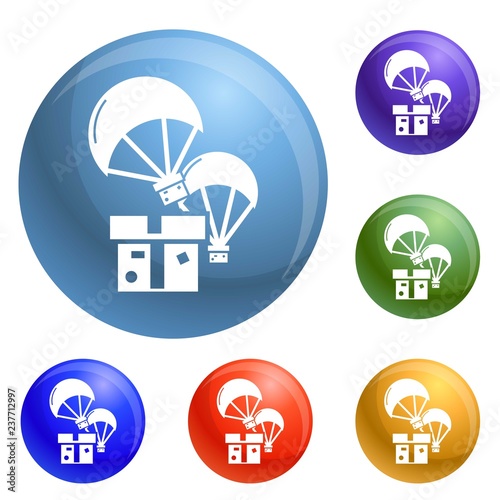 Donation parachute box icons set vector 6 color isolated on white background