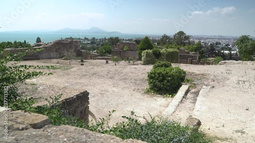 Ancient archaeological site of Carthage in Tunisia with the city of Tunis in the background. photo