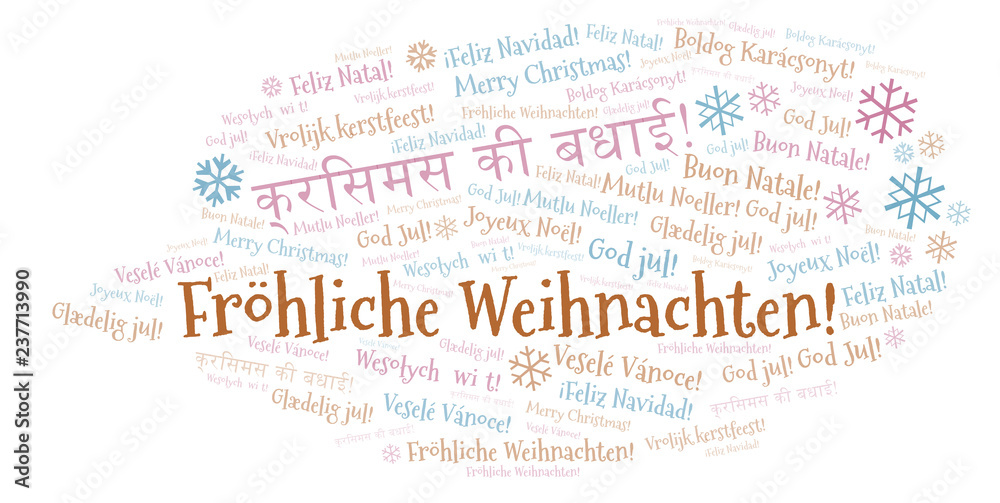 Fototapeta premium Fröhliche Weihnachten word cloud - Merry Christmas on German language and other different languages.