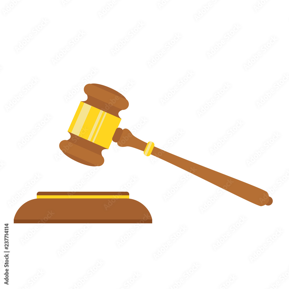 Icon hammer of the judge, auction hammer. Vector illustration in a flat style.