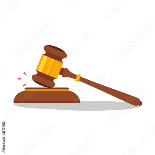 Icon hammer of the judge, auction hammer. Vector illustration in a flat style.