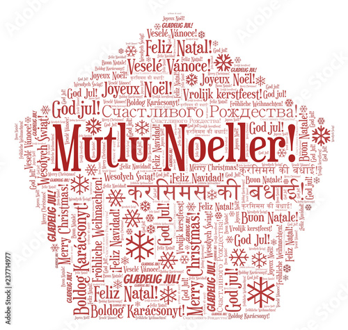 Mutlu Noeller word cloud - Merry Christmas on Turkish language and other different languages. photo