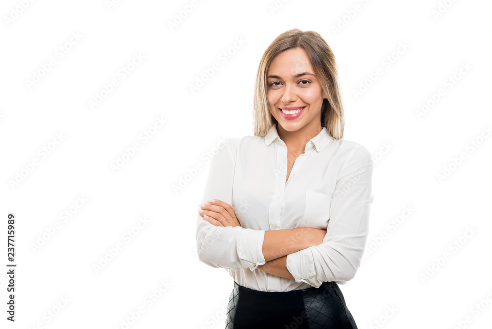 Portrait of beautiful business woman standing with arms crossed Portrait of beautiful business woman standing with arms crossed