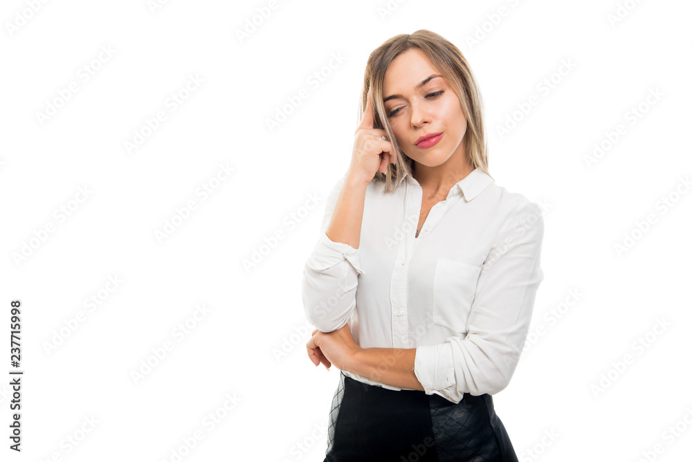 Portrait of beautiful business woman standing like thinking Portrait of beautiful business woman standing like thinking