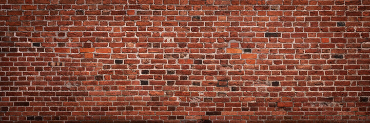 Poster Bakstenen muur Panoramisch rode bakstenen wand  © rangizzz