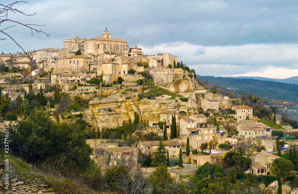 Gordes, Provence / France - December 2010: General view of the town settled on a hill