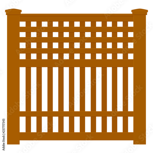 Wooden rural garden fence isolated on white background
