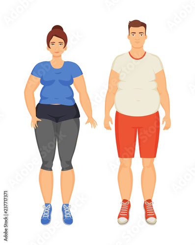 Man and Woman Unhappy Obesity Vector Illustration