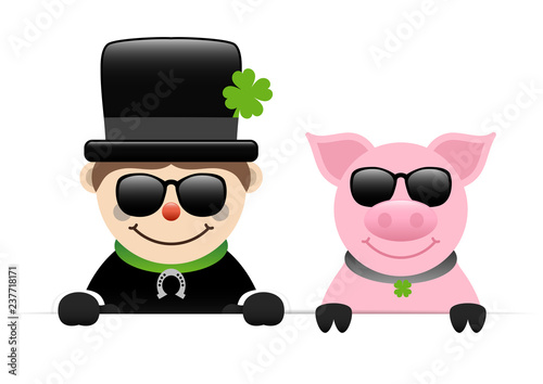 Chimney Sweeper & Pig Sunglasses Holding Banner Silver
