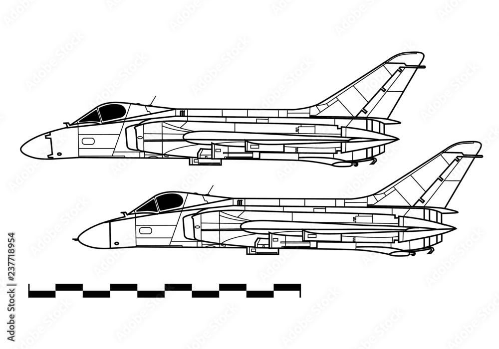 Douglas F4D SKYRAY. Outline drawing Stock Vector | Adobe Stock