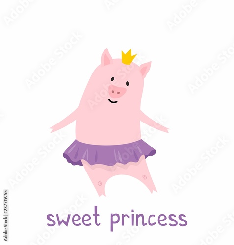 Cute pig princess character in cartoon style