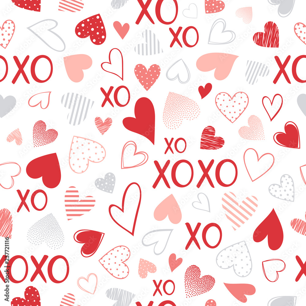 Romantic Pattern For Card Seamless pattern with hearts and lettering.Romantic illustration ...
