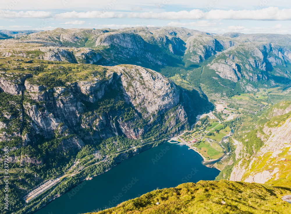 Norwegian fjord and mountains in summer. Lysefjord, Norway