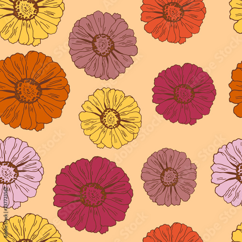 Seamless pattern with flowers zinnia for textile  bedlinen  pillow  undergarment  wallpaper.