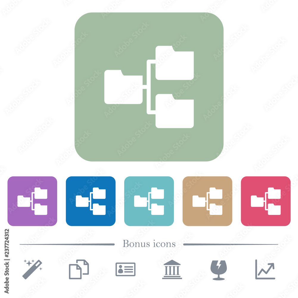 Shared folders flat icons on color rounded square backgrounds Shared folders flat icons on color rounded square backgrounds