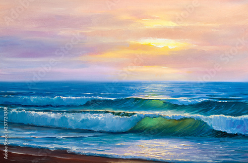 Sunset on the sea  painting by oil on canvas.