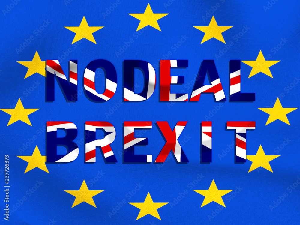 No Deal Brexit text on EU flag background No Deal Brexit text on EU flag background