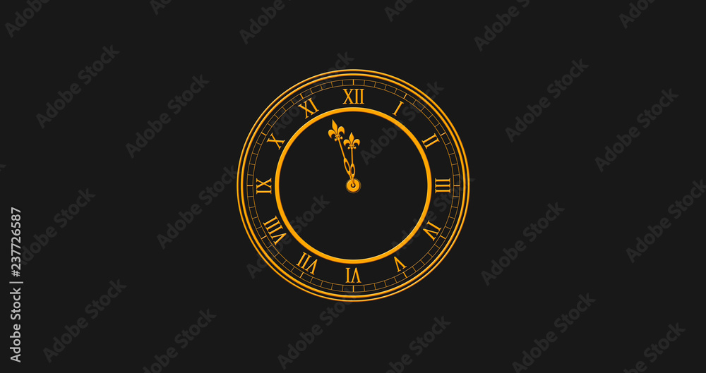 Happy New Year 2019 With Golden Colored Clock Striking Twelve Against Black Background Illustration