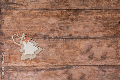 Christmas decorations on wooden background photo