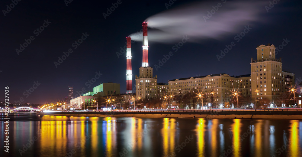 Night scene in Moscow over the river
