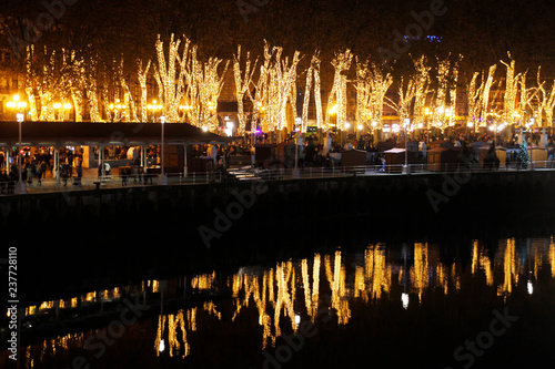 Luces de Navidad en el centro de Bilbao de noche photo