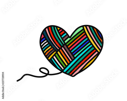 Heart of yarn wool hand drawn logo logotype for yarning project courses master classes tutorials video study teaching and learning knitting