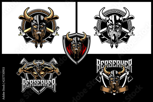 viking warrior with cross axe collection logo vector template