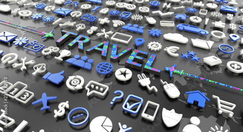 Tableau sur toile "travel" word with 3d icons